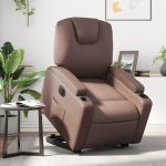 Fotoliu rabatabil electric cu ridicare, maro, piele ecologică GartenMobel Dekor