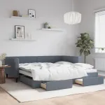 Pat de zi cu extensie și sertare gri închis 100x200cm catifea GartenMobel Dekor