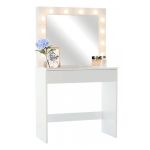 Masa de toaleta, oglinda iluminata cu 12 led-uri alb cald, 80x40x140 cm, mdf, alb MultiMark GlobalProd