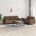 Set de canapele cu perne, 2 piese, maro, textil GartenMobel Dekor