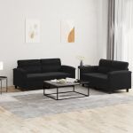 Set de canapele cu perne, 2 piese, negru, microfibră GartenMobel Dekor