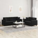 Set de canapele cu perne, 2 piese, negru, microfibră GartenMobel Dekor