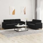 Set de canapele cu perne, 2 piese, negru, microfibră GartenMobel Dekor