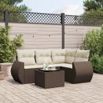 Set canapele de grădină cu perne, 5 piese, maro, poliratan GartenMobel Dekor