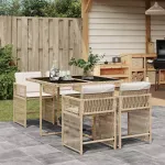 Set mobilier de grădină cu perne, 5 piese, bej, poliratan GartenMobel Dekor
