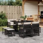 Set mobilier de grădină cu perne, 9 piese, negru, poliratan GartenMobel Dekor