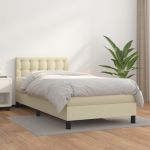 Pat box spring cu saltea, crem, 100x200 cm, piele ecologică GartenMobel Dekor