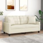 Canapea cu 2 locuri cu pernuțe, crem, 140 cm, piele ecologică GartenMobel Dekor