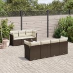 Set canapele de grădină cu perne, 8 piese, maro, poliratan GartenMobel Dekor