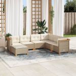 Set canapele de grădină, 7 piese, cu perne, bej, poliratan GartenMobel Dekor