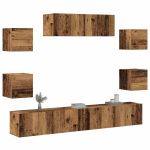 Set dulap TV 7 piese montat pe perete lemn vechi lemn prelucrat GartenMobel Dekor