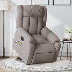 Fotoliu electric masaj rabatabil cu ridicare, gri taupe, textil GartenMobel Dekor