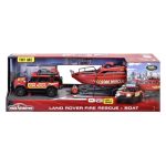 MAJORETTE SET MASINA DE POMPIERI LAND ROVER SI BARCA DE SALVARE SuperHeroes ToysZone
