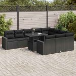 Set canapele de grădină cu perne, 11 piese, negru, poliratan GartenMobel Dekor