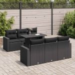 Set canapele de grădină cu perne, 7 piese, negru, poliratan GartenMobel Dekor