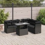 Set canapele de grădină cu perne, 7 piese, negru, poliratan GartenMobel Dekor
