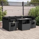 Set canapele de grădină cu perne, 7 piese, negru, poliratan GartenMobel Dekor