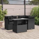 Set mobilier de grădină cu perne, 5 piese, negru, poliratan GartenMobel Dekor
