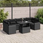 Set mobilier de grădină cu perne, 8 piese, negru, poliratan GartenMobel Dekor