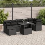 Set mobilier de grădină cu perne, 8 piese, negru, poliratan GartenMobel Dekor