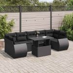 Set mobilier de grădină cu perne, 8 piese, negru, poliratan GartenMobel Dekor