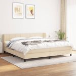 Pat box spring cu saltea, crem, 200x200 cm, textil GartenMobel Dekor