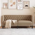 Canapea Chesterfield cu 2 locuri, cappuccino, piele ecologică GartenMobel Dekor
