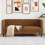 Canapea Chesterfield cu 2 locuri maro piele întoarsă ecologică GartenMobel Dekor