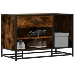 Bancă de pantofi din stejar afumat lemn de prelucrare și metal GartenMobel Dekor