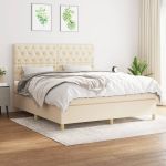 Pat box spring cu saltea, crem, 160x200 cm, material textil GartenMobel Dekor