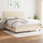 Pat box spring cu saltea, crem, 160x200 cm, material textil GartenMobel Dekor