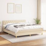 Pat box spring cu saltea, crem, 160x200 cm, material textil GartenMobel Dekor
