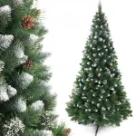 Brad Artificial de Craciun Imperial Verde/Alb cu Conuri Naturale si Cristale de Zapada pe Varfuri 220cm