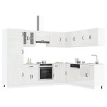 Set dulap de bucătărie 14 piese „Kalmar” alb lucios Lemn GartenMobel Dekor