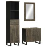 Set de mobilier de baie 3 piese din lemn masiv de mango negru GartenMobel Dekor