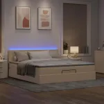 Cadru de pat otoman cu saltea crem 160x200cm stofa GartenMobel Dekor