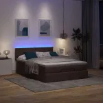 Cadru de pat otoman cu saltea țesătură maro închis 140x200 cm GartenMobel Dekor