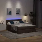 Cadru de pat otoman cu saltea țesătură maro închis 140x200 cm GartenMobel Dekor