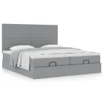 Cadru de pat otoman cu saltele țesătură gri deschis 200x200cm GartenMobel Dekor