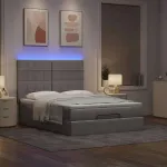 Cadru de pat otoman cu saltea Taupe 140x200cm Material GartenMobel Dekor