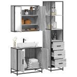 Set mobilier de baie, 3 piese, gri sonoma, lemn prelucrat GartenMobel Dekor