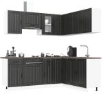 Set dulap de bucătărie 11 piese „Kalmar” lemn negru prelucrat GartenMobel Dekor