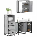 Set mobilier de baie, 3 piese, gri sonoma, lemn prelucrat GartenMobel Dekor