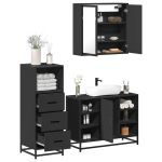 Set mobilier de baie, 3 piese, negru, lemn compozit GartenMobel Dekor