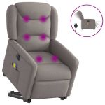 Fotoliu electric masaj rabatabil cu ridicare, gri taupe, textil GartenMobel Dekor