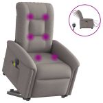 Fotoliu electric masaj rabatabil cu ridicare, gri taupe, textil GartenMobel Dekor