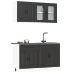Set dulap de bucătărie 4 piese „Kalmar” lemn negru prelucrat GartenMobel Dekor