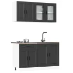 Set dulap de bucătărie 4 piese „Kalmar” lemn negru prelucrat GartenMobel Dekor