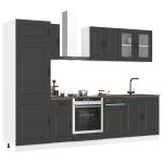 Set dulap de bucătărie 8 piese „Kalmar” lemn negru prelucrat GartenMobel Dekor