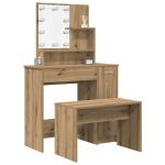 Set de măsuță de toaletă cu LED Lemn vechi din lemn lemnos GartenMobel Dekor